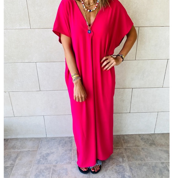 45 Boho V neck Oversized Caftan Maxi Dress - Picture 3 of 5